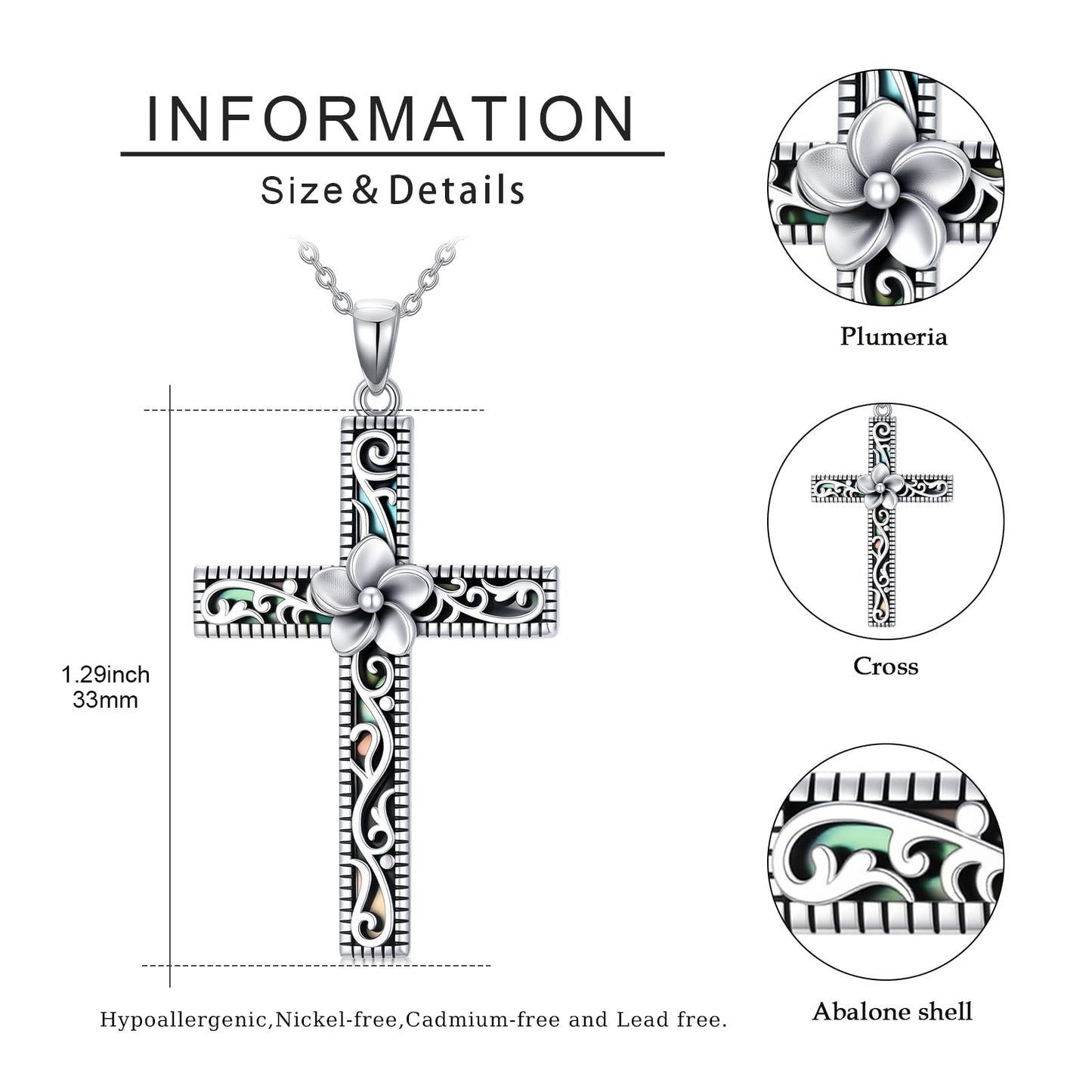 KoyeKei Plumeria Necklace for Women 925 Sterling Silver Hawaiian Plumeria Flower Necklaces Filigree Cross Religious Pendant Faith Hawaii Graduation Jewelry Mothers Day Gifts for Mom Wife Sister