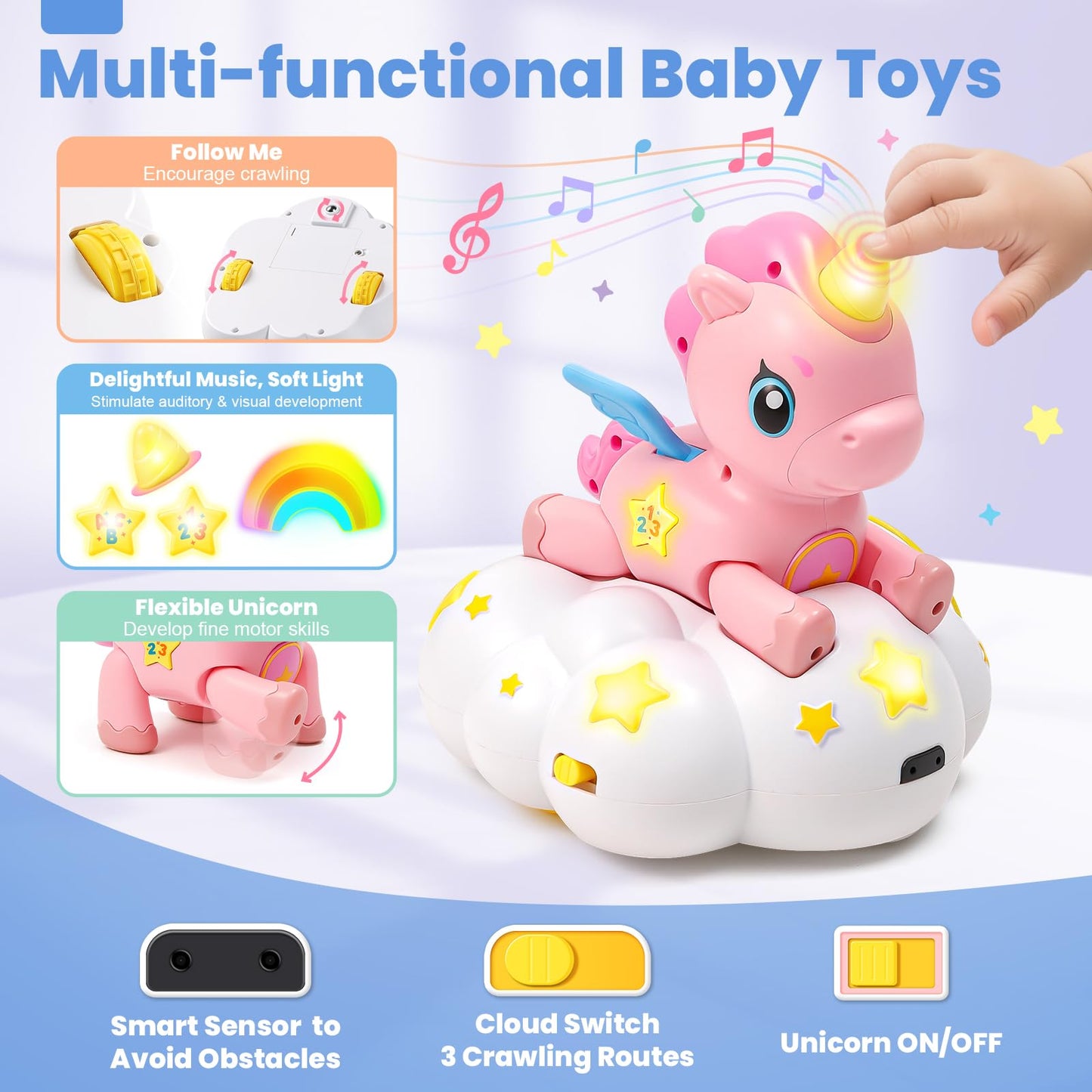 Duchong Baby Toy 6-12 Months, Toys for 1 Year Old Girl, Crawling Musical Unicorn Toys for Walking Toddler, 1st Birthday Christmas Girls Gift