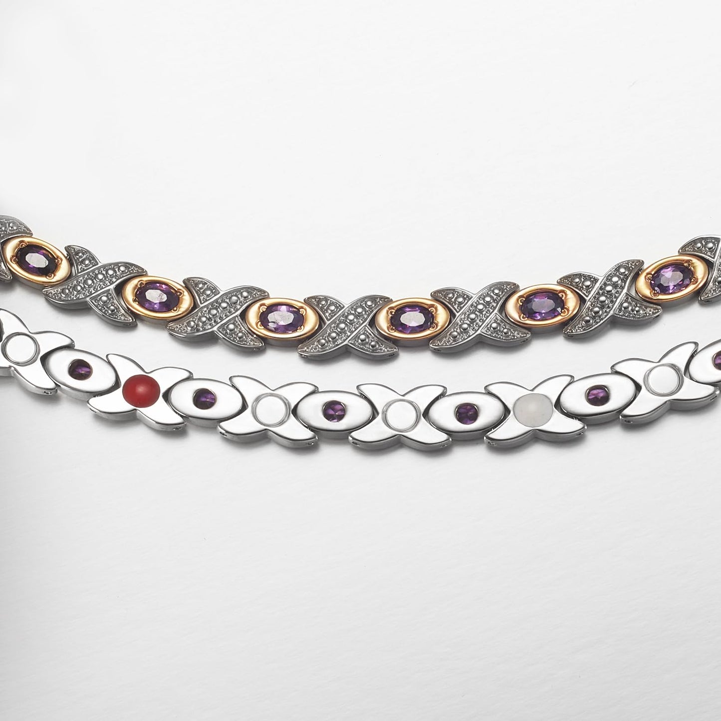 MagsøLv Titanium Magnetic Necklace for Women, Pure Titanium with Purple Stone with 25 Magnets, Magnetic Jewelry Gifts（20.5inch）