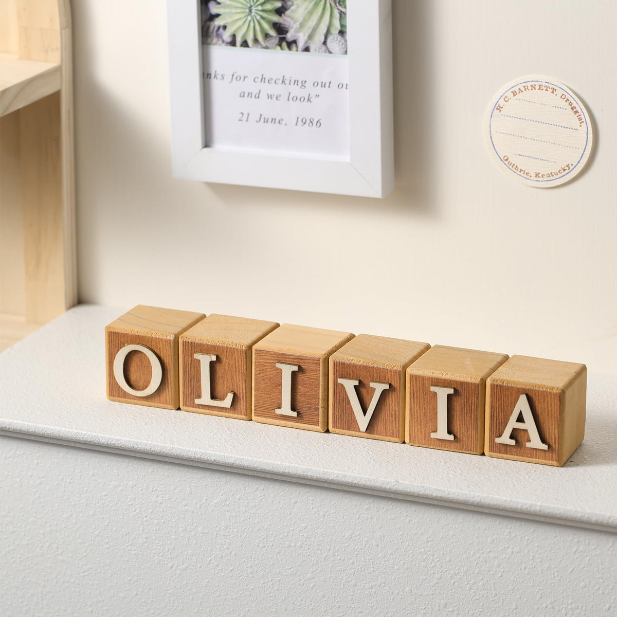 Kigley 8 Pcs Custom Wooden Name Sign 8 Letter Blocks and 78 Wooden Letter Name Wooden Cubes Wooden Blocks for Montessori Shower Name Alphabet Wood Signs(Wood)