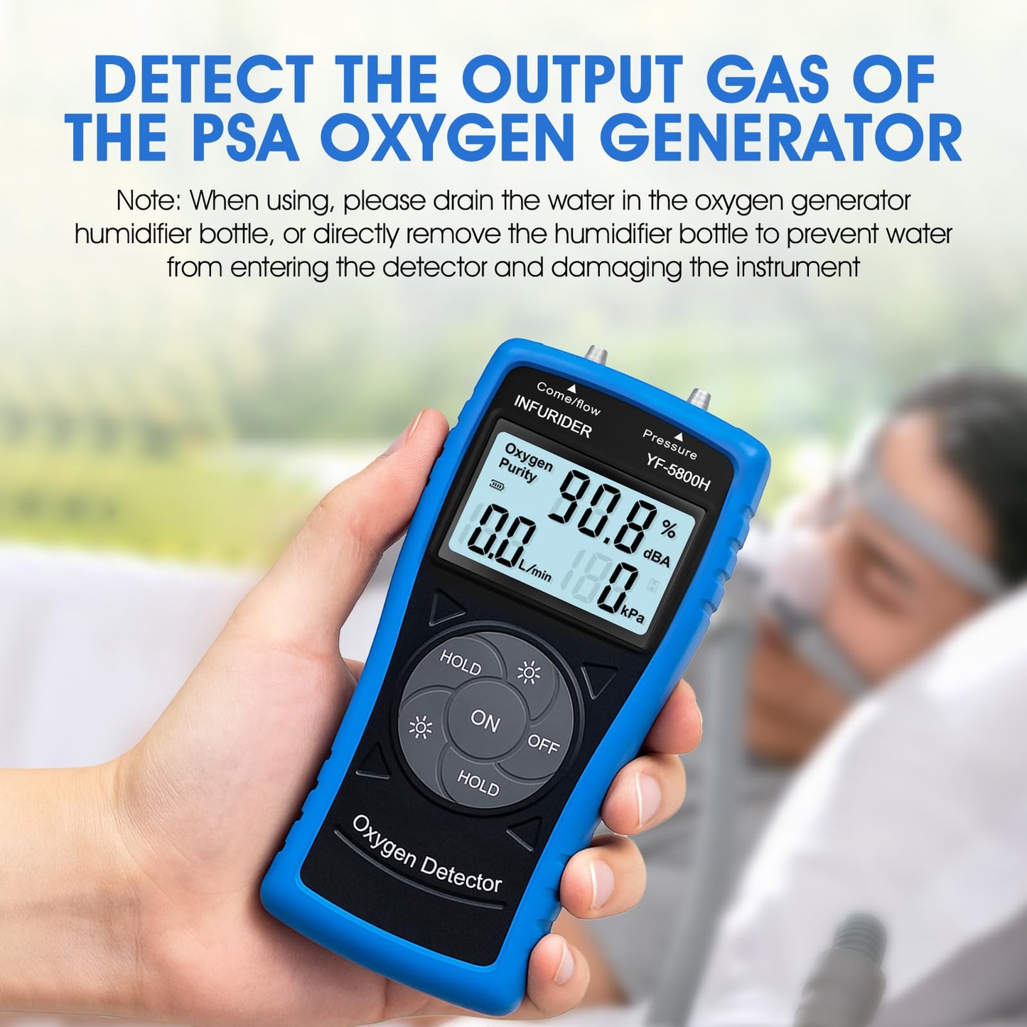 Gas Detector Oxygen Detector, YF-5800H Ultrasonic Oxygen Detector for Oxygen Concentration Pressure and Flow, Handheld Natural Gas Detector for PSA Oxygen Concentrator, Data Hold Gas Meter