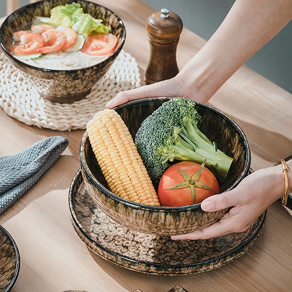 EliteBloom Leopard Glaze Dinnerware Sets, Japanese Creative Plate and Bowl Sets, Dish Set Service for 8 for 2, 6, 10 People, Microwave Oven Dishwasher Safe, High-End Ceramic K