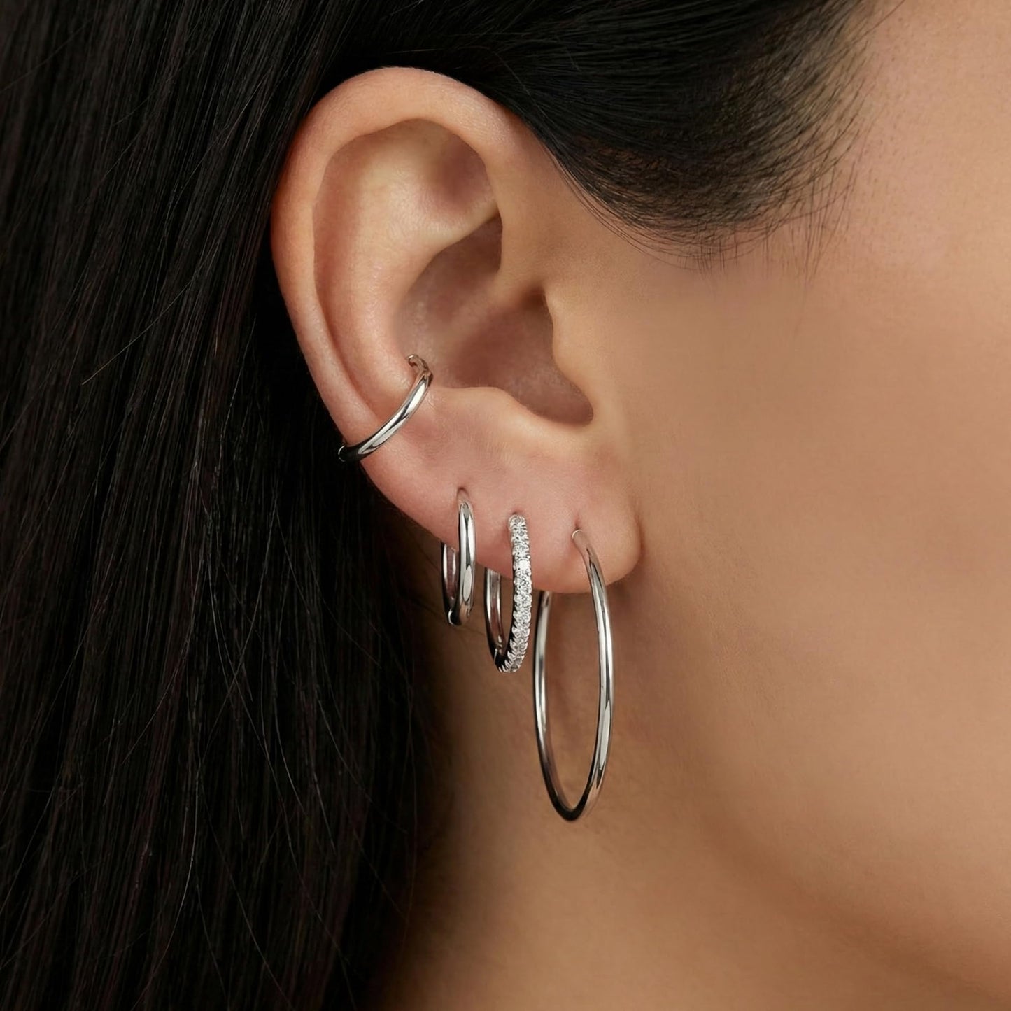 316L Surgical Stainless Steel Silver Hoop Earrings for Men Stack, Cartilage Helix Lobes Conch Hypoallergenic Titanium Earrings for Sensitive Ears Stainless Steel Jewelry Gifts for Women Men 6/8/10/12mm Earring Set for Multiple Piercing