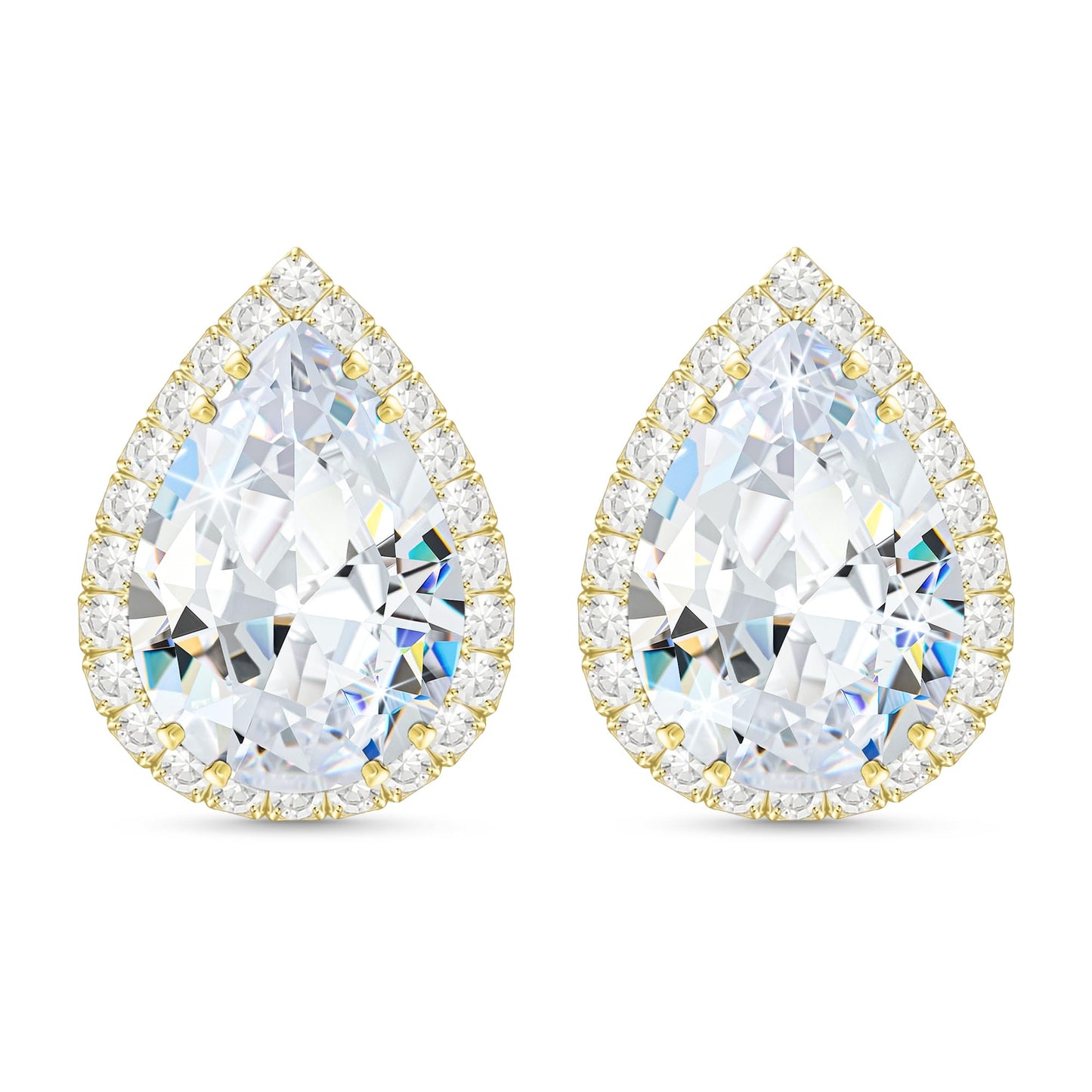 Linawe Gold Stud Earrings Imitation Diamond Moissanite Wedding Earrings Set, Cubic Zirconia Earrings Studs for Women, Teardrop Rhinestone Crystal Cartilage Earring Piercing Jewelry
