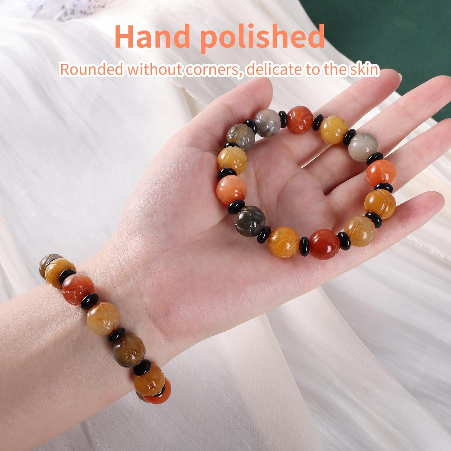Lusomch Handmade Natural Jade Beaded Bracelet for Women & Men – Genuine Green/White Jade Gemstone Stretch Bracelet – Lucky Energy Healing Jewelry Gift for Peace, Prosperity & Protection ST-V-04