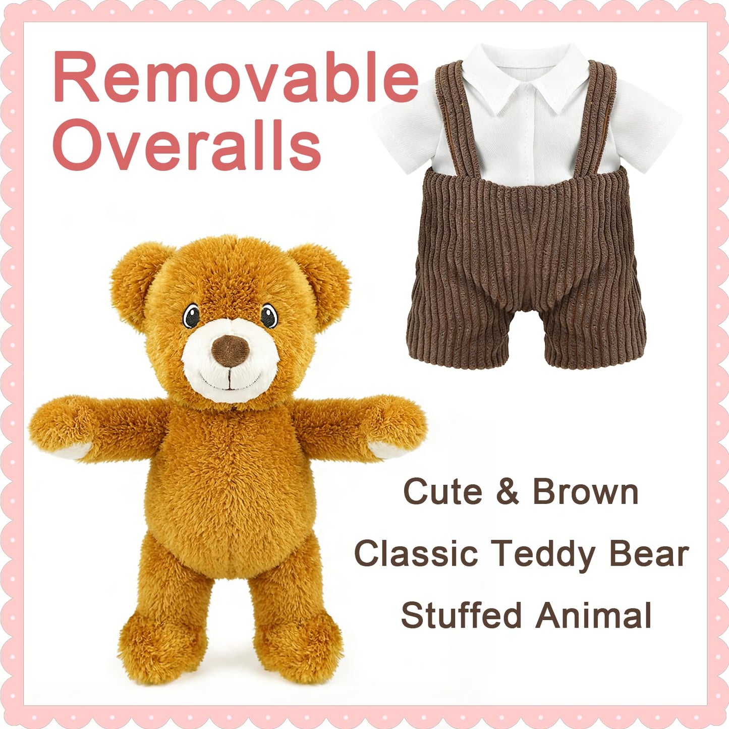 14.5 Inch Cute Boy Teddy Bear Plush Toy - Soft Easter Teddy Stuffed Animal Bear with Shirt & Brown Overalls, Bear Plush Animal Doll for Kids, Family, Babiesm, Boys & Girls Birthday Easter Gift(Dad)