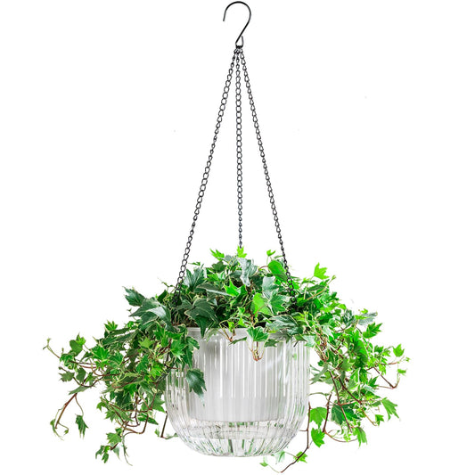 Melphoe 1 Pack Self Watering Hanging Planters Indoor Flower Pots, 8.3 Inch Outdoor Hanging Plant Pot Basket, Plant Hanger with 3Hooks Drainage Holes for Garden Home