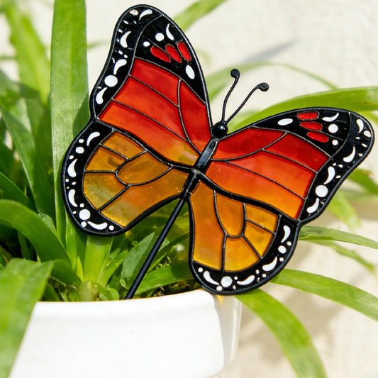 Stained Glass Monarch Butterfly Suncatcher for Indoor Window Hanging or Plant Pot Decoration - Handcrafted Orange Butterfly Ornament, Vibrant Light Catcher for Garden, Sunroom, or Gifts for Women