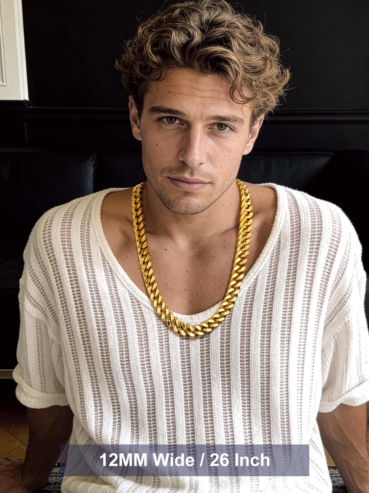 Bandmax 14K Gold Plated Miami Link Chain Necklace for Men 12MM Chunky Heavy Cuban Chains 24 Inches 80S 90S Hip Hop Rock Party Jewelry Mens Chain Necklace Gift