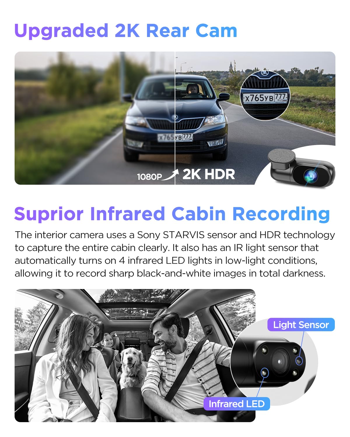 VIOFO A229 Pro 3 Channel 4K HDR Dash Cam, Dual STARVIS 2 Sensors IMX678 & IMX675, 4K+2K+1080P Front Inside and Rear Triple Car Camera, 5GHz WiFi GPS, Voice Control, 24H Parking Mode