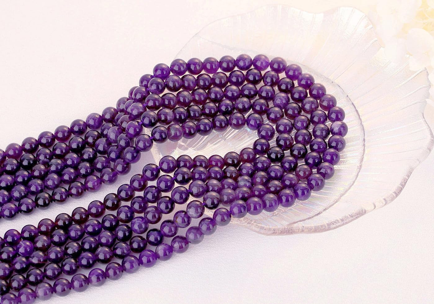 QINJIEJIE 60PCS Amethyst Beads 8mm Natural Stone Beads Round Loose Gemstone Bead for Bracelet Beading Purple Crystal Jewelry Making DIY Necklace Earrings 0.32" Stocking Stuffers