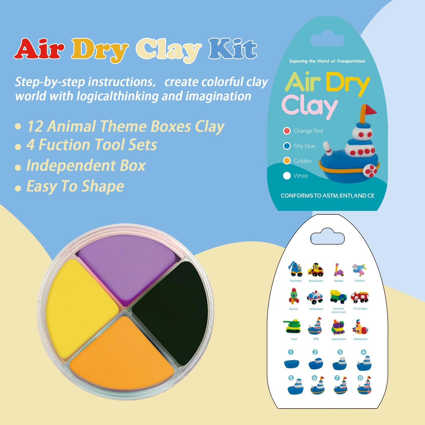 elopco Air Dry Clay Kit for Kids - Cars Themed,12 Traffic DIY Molding Clay Art Crafts Set for Kids Girls Boys Easter Gifts for Easter Basket Fillers Egg Fillers Party Favors (Traffic)
