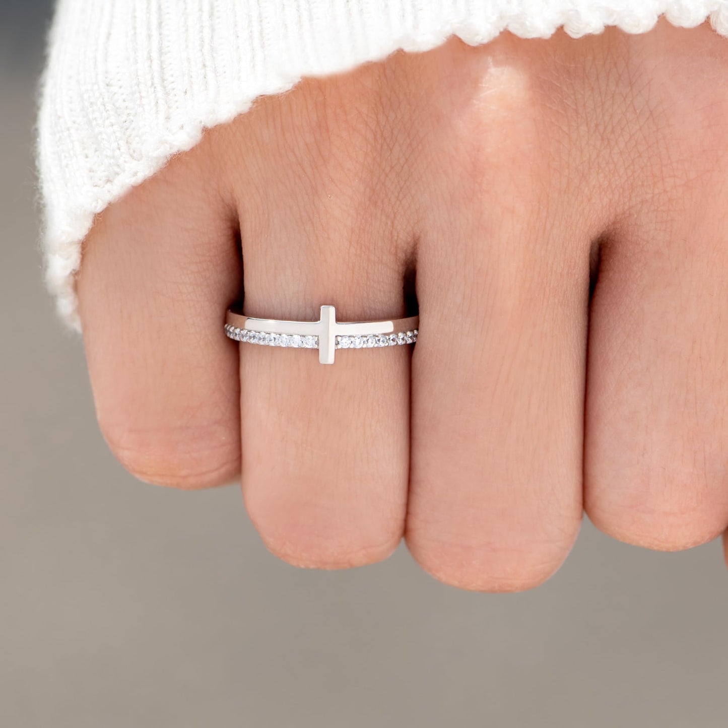 STORYJEWELLERY Christian Rings for Women, Cross Ring, Purity Ring, 925 Sterling Silver Rings, Christian Jewelry for Women, Confirmation Gifts, Baptism Gifts, Size 10
