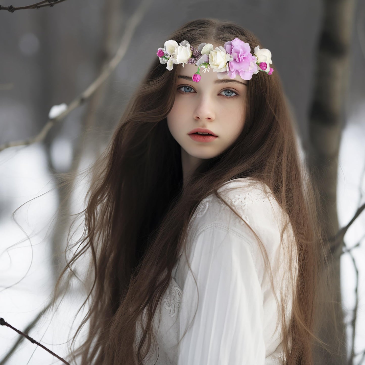 Vivivalue Floral Crown Headband Flower Headpiece Hair Wreath Floral Halo Boho with Ribbon Wedding Party Photos Prom Lavander