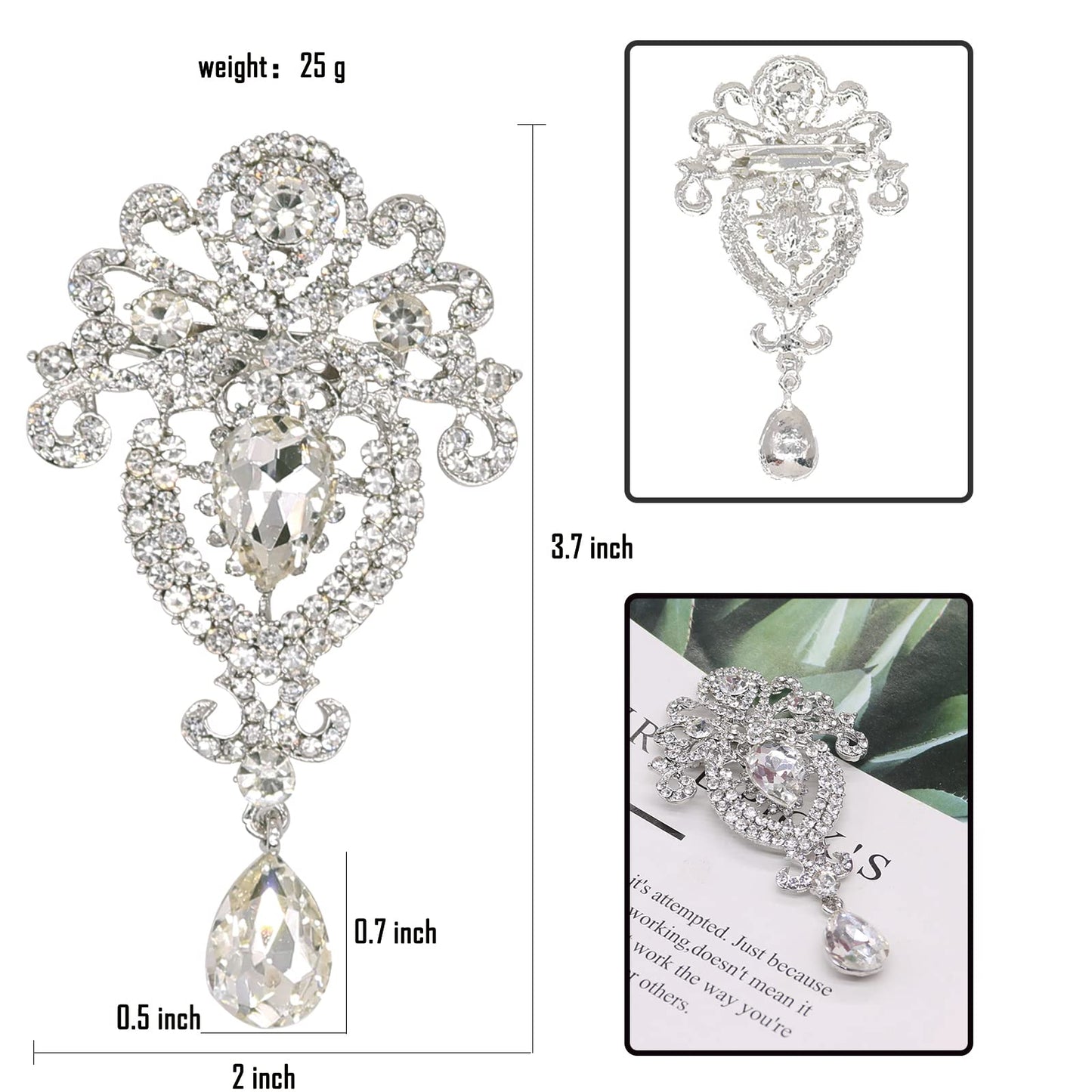 Retro Crystal Water Drop Brooch Fashion Beautiful Rhinestone Flower Brooches Pin for Women Girls Elegant Jewelry Gift(Water Drop)