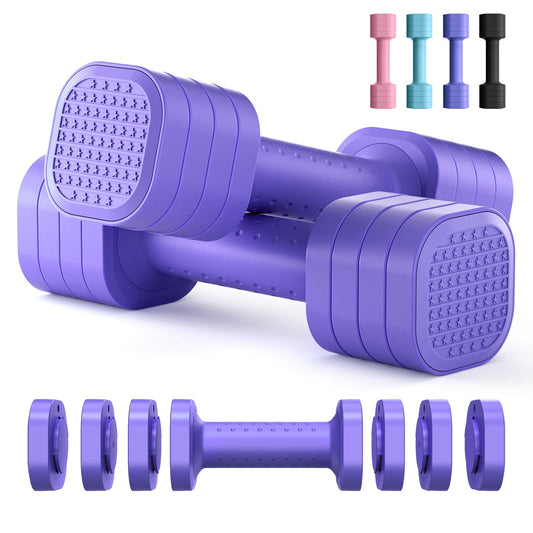 Zempox Adjustable Dumbbell Set, 4 in 1 Free Weight Dumbbell Set for Women, Hand Weight for Women at Home, Each 2lb 3lb 4lb 5lb with TPU Soft Rubber Handle for Home Gym Aquatic Fitness Equipment,Purple