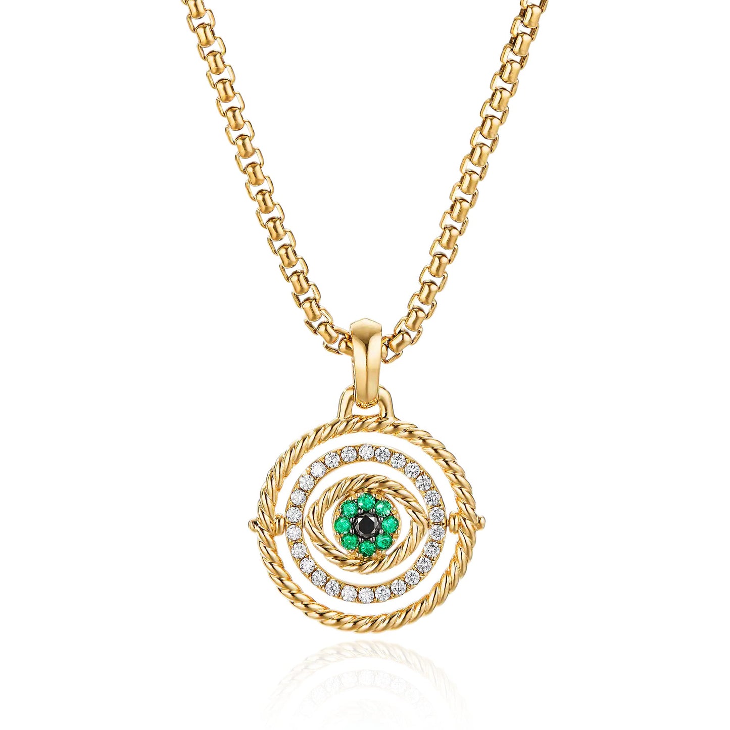 NUZON Cubic Zirconia Evil Eye Pendant Necklace for Women 18K Gold Box Chain Necklace Round Charm Lucky Faith Amulet Protection Jewelry 18’’