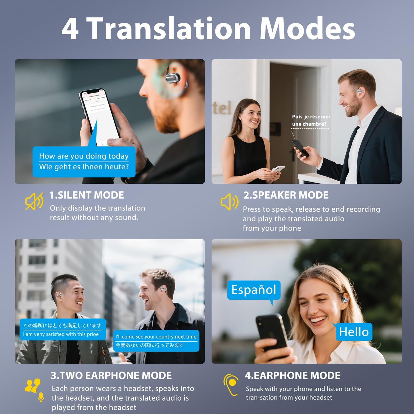 AI Language Translation Earbuds Real Time, 144 Language Translator Earbuds, OWS 3-in-1 with LCD Touch Screen & Charging Case, Wireless Bluetooth Open Ear Earbuds for Travel, Business, Learning