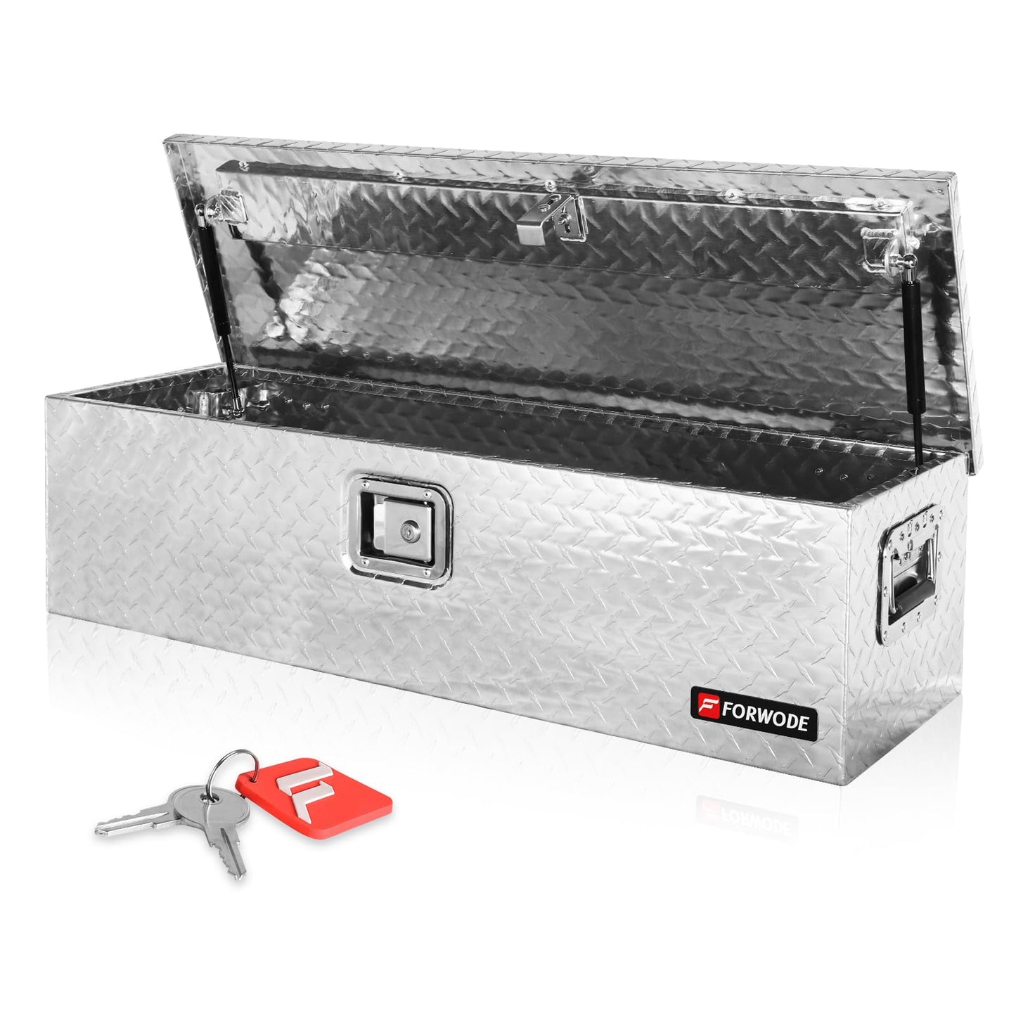 FORWODE 39 Inch Truck Bed Tool Box, Heavy Duty Aluminum Waterproof Under Truck Storage Organizer for Pickup Truck Bed RV Toolbox with Handle and Lock - Silver