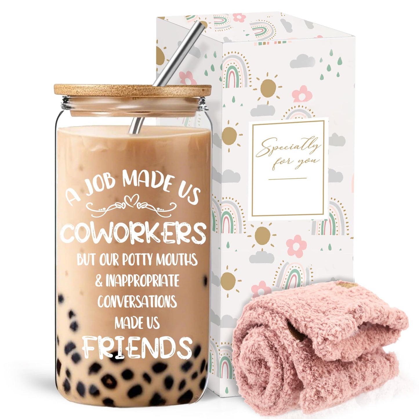 EUJTCO Best Friends friends-b job Gifts for Women, Farewell Friendship Gifts for Friend, Coworker Gift Thank You Gift Set with 16 Oz Glass Cup Socks
