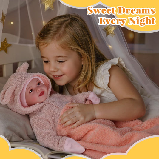 BABESIDE 15-Inch Baby Doll with Feeding Set, Lightweight First Baby Doll for Kids 3+, Realistic Baby Girl with Soft Cuddly Body for Easy Holding and Pretend Play