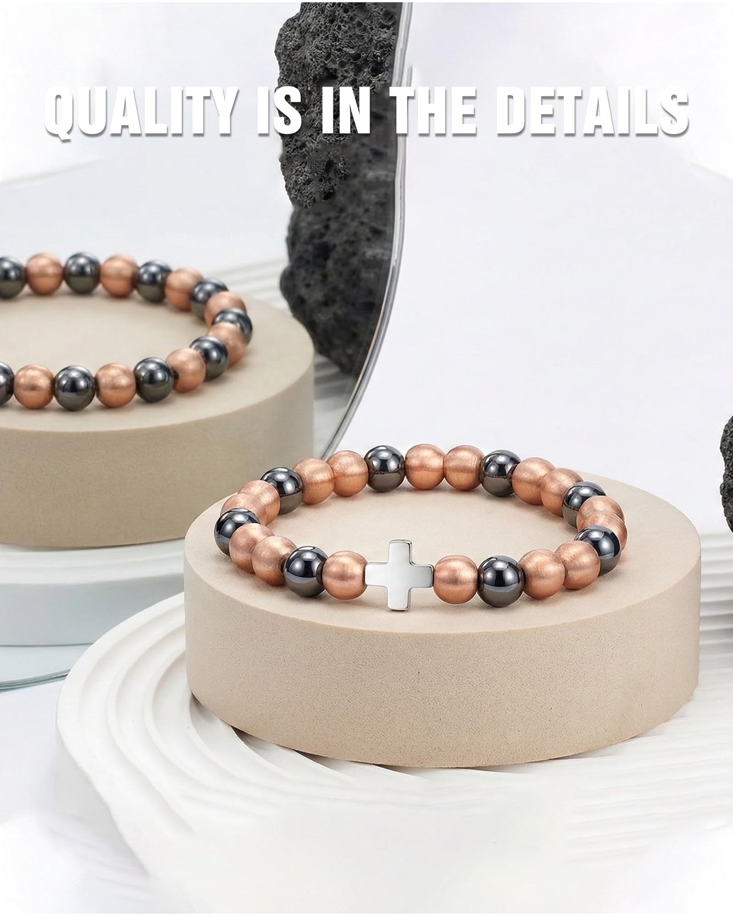 Jecanori Copper Magnetic Bracelet for Men Women, 3800 Gauss Pure Copper Jewelry with Stretch Beads, Unisex Spiritual Gift, Birthday Gifts for Parents, Hematite Bracelet for Mom Friends