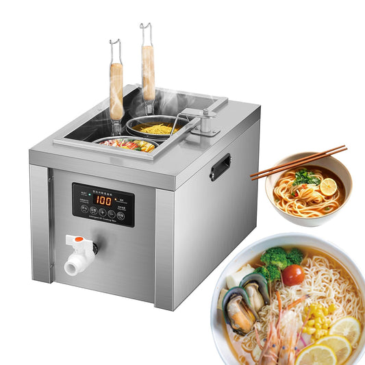 Koalalko Auto-lift Commercial Pasta Cooker with Timer, Noodle Cooking Machine with 1 Drainage,Macaroni Vegetable Dumpling Cooker,Boiler For Spaghetti Ramen,Temperature Adjustable (2 holes)