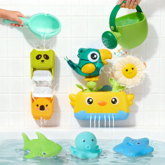 Baby Bath Toys for Kids Ages 1-3 | Fun & Easy Grip Mold Free Bath Toys Toddler 2-4 | Bath Cups Spoon Watering Can for Baby 12-18 Months | Toddler Bath Tub Pool Water Toys for 1+ Year Old Boys Gift