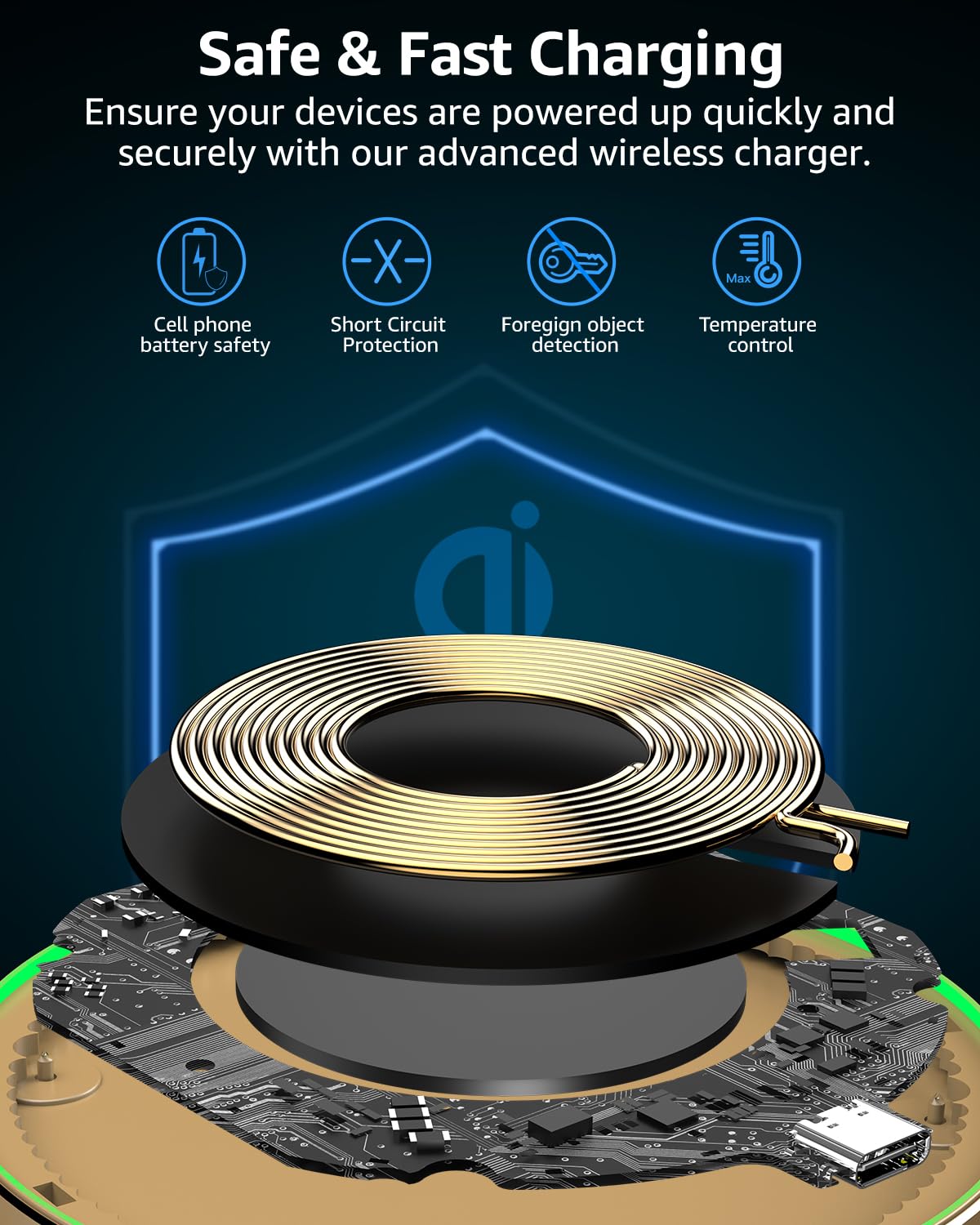 TOZO W1 New Anti-Slip Aircraft-Grade Aluminum Wireless Charger 15W Max Fast Wireless Charging Pad Compatible with iPhone 17/17 Pro/17 Pro Max/Air/16/15/14/SE Series, Samsung Galaxy S25/S24/S23