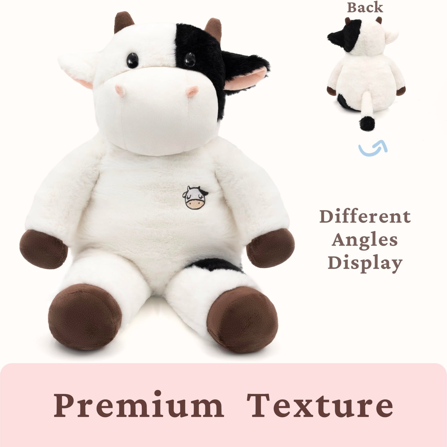 IKASA Big Cow Stuffed Animal Plush Toy,18" Large Soft Plushy Fluffy Toys, for Kids Girls Boys