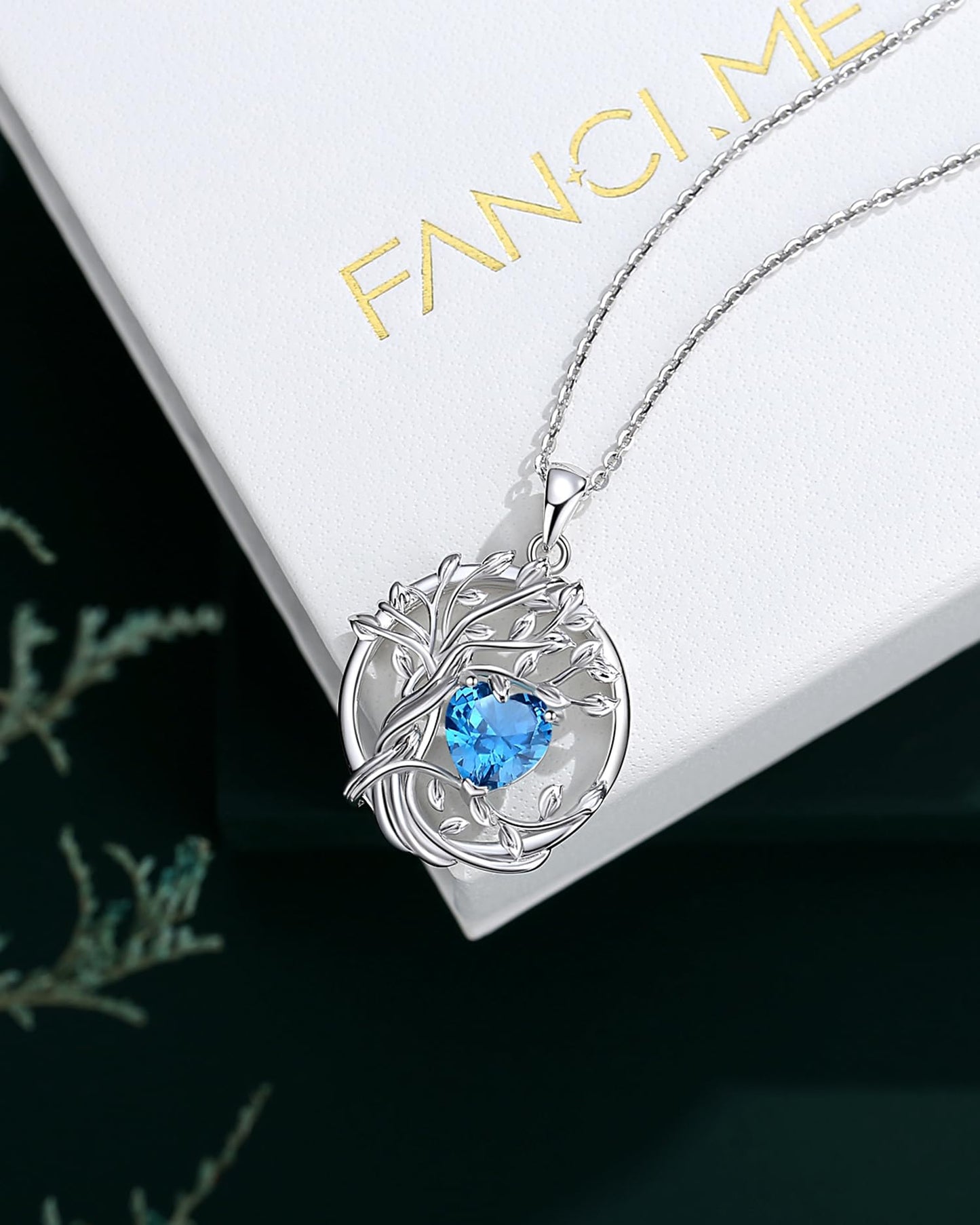 FANCIME Tree of life December Birthstone Necklace for Women Sterling Silver Tree Jewelry London Blue Topaz Pendant November Gemstone Anniversary Birthday Christmas Gifts for Wife Mom Her