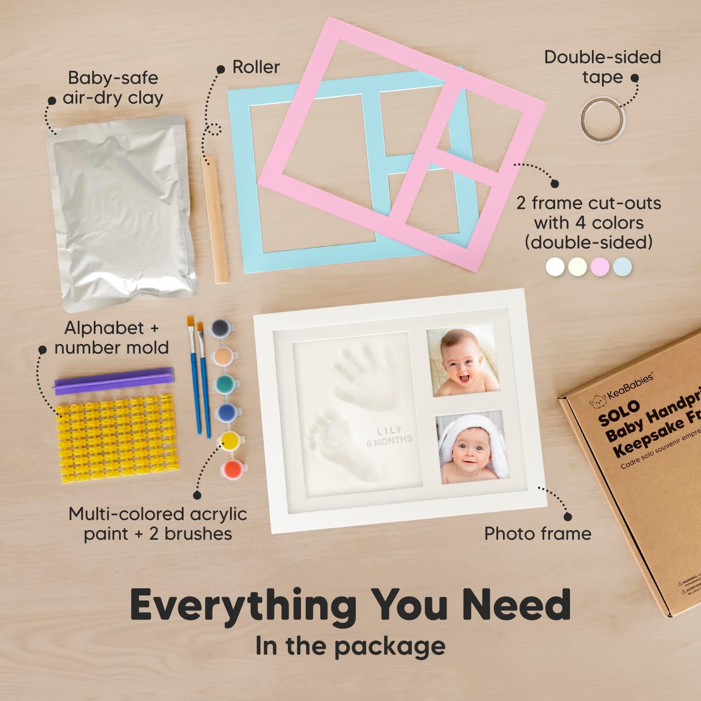 Baby Hand and Footprint Kit - Quick Dry Clay Baby Footprint Kit, Pets Paw, Newborn Keepsake Picture Frame for Boys, Girls, Personalized New Mom Gifts for Shower & Registry, Mother's Day (Alpine White)