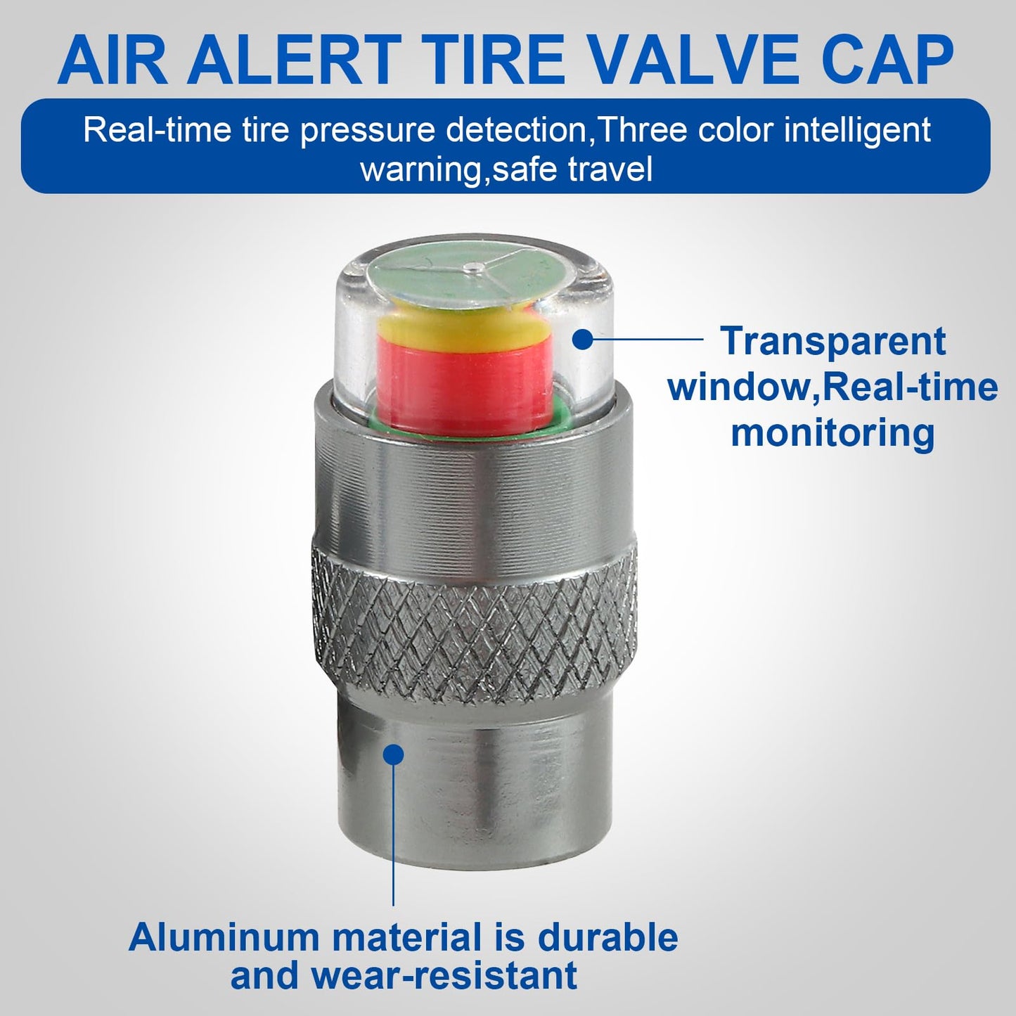 ST Shengtuo 2.5-2.8bar/36-40 PSI Car Tire Pressure Monitor Valve Stem Caps Sensor Indicator Easy to Read 3 Color Eye Alert, Aluminum Alloy CNC Machining, Pack of 4