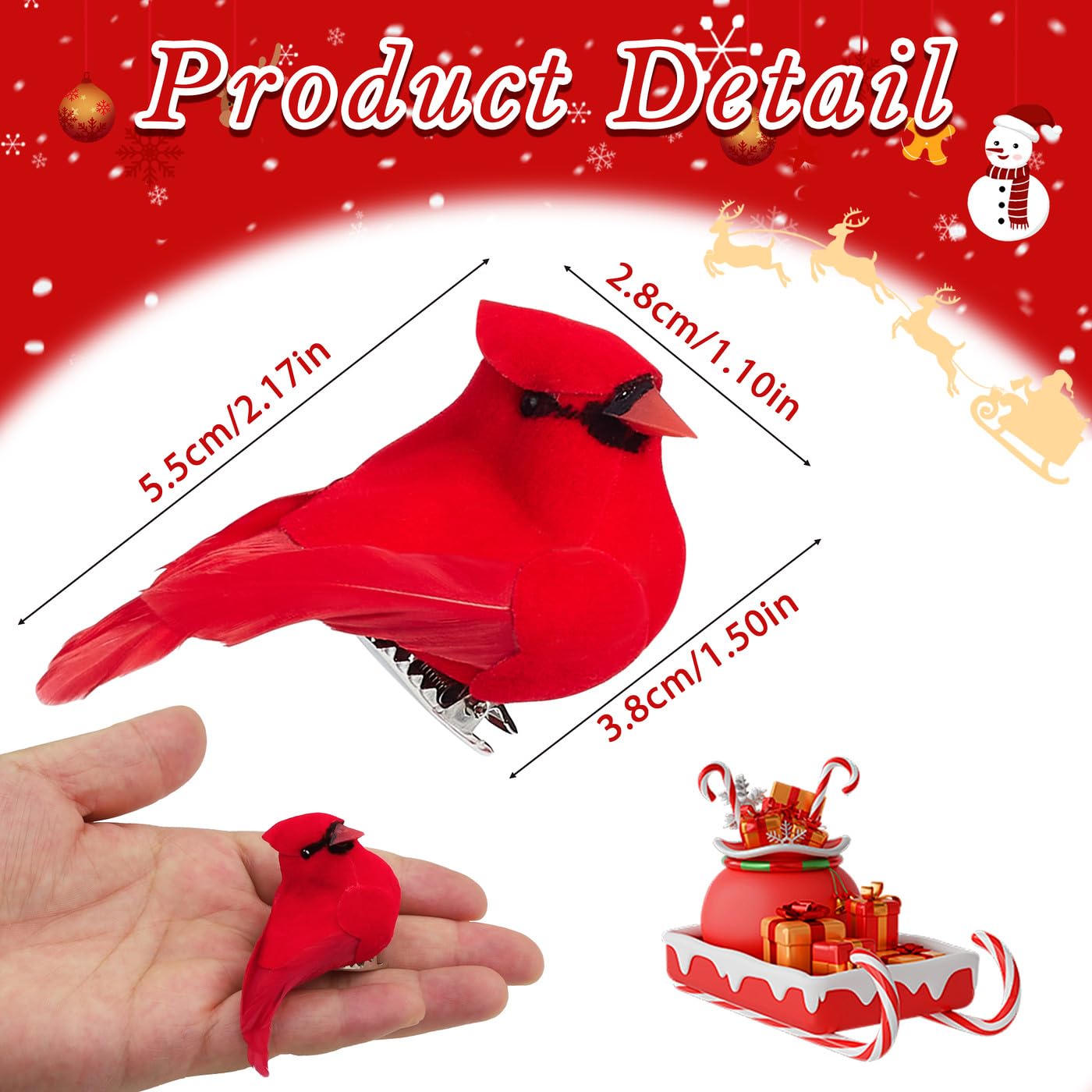 NUKAYAI 24Pcs Cardinal Bird Clip Decor, Mini Clip on Red Bird Decortaion for Christmas Tree, DIY Home Wreath Artificial Red Cardinal Gifts for Women Crafts Christmas Tree Ornament