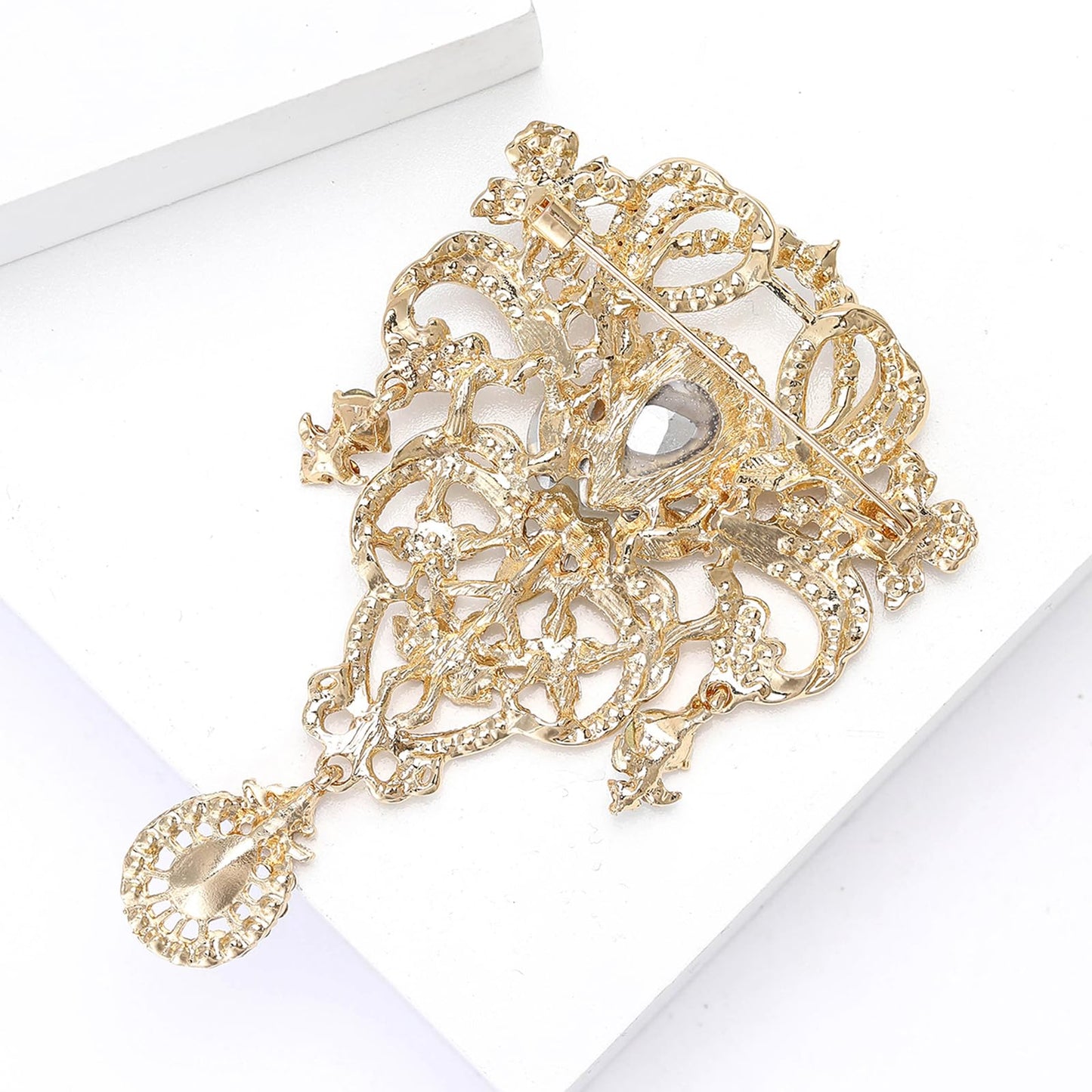 YOQUCOL Retro Blue Austrian Crystal Big Brooch Pin for Women Large Flower Shape Brooches Lapel Pins for Sweater,Coat Dress Accessories