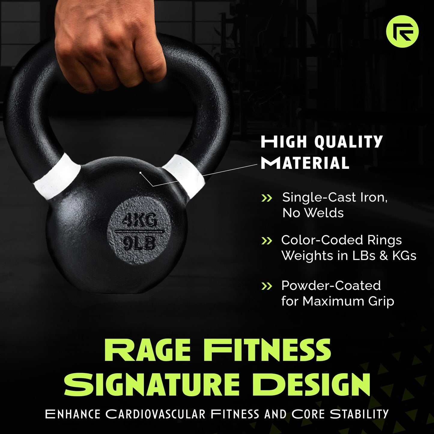 Rage Fitness Kettlebells, Single-cast Iron, No-welded Joints, Wide Handle, Strength Training Kettlebells, Cast Iron Kettlebell Set, Powder Coated Kettlebell Weights For Maximum Durability, Men & Women