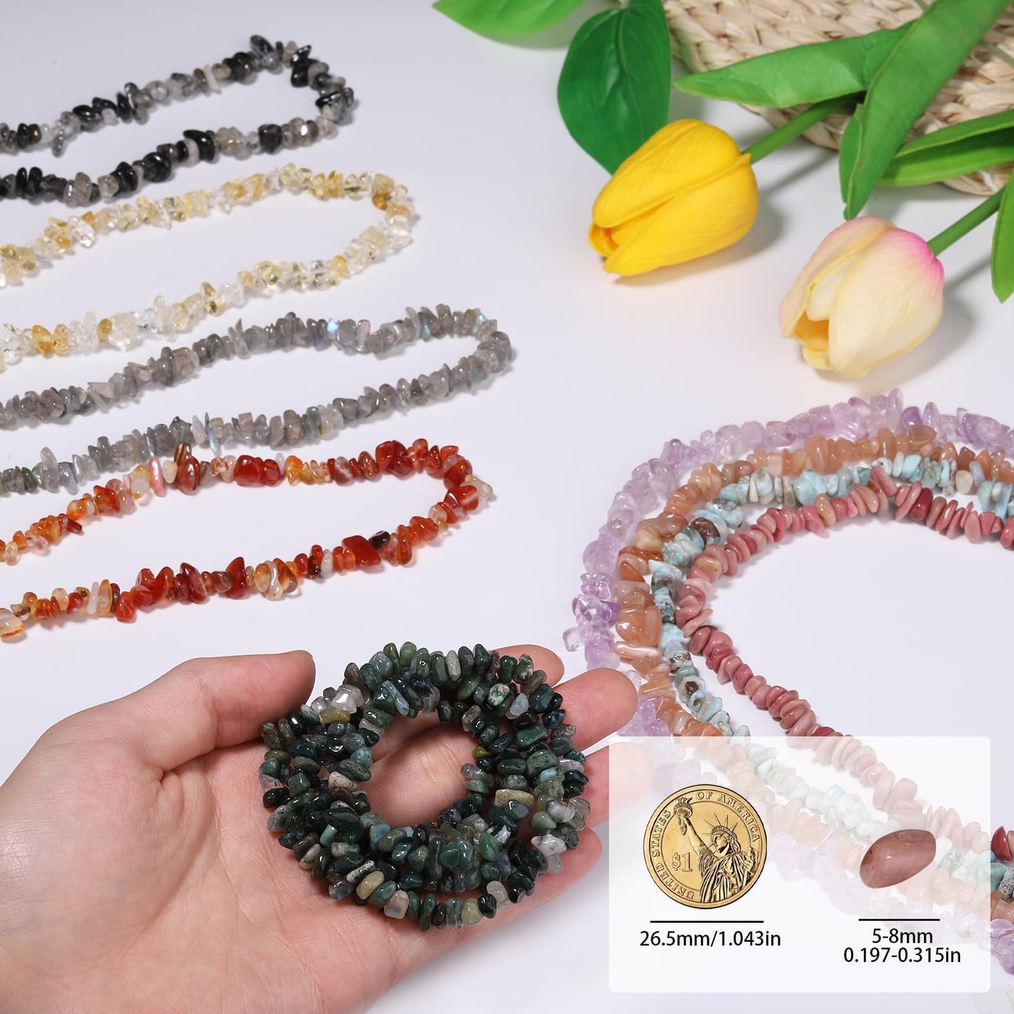 30in Labradorite Natural Chip Stone Beads 5-8mm About 230pcs, Irregular Drilled Gray Bead for Bracelets Jewelry Making Supplies for Adults, DIY Crafts.