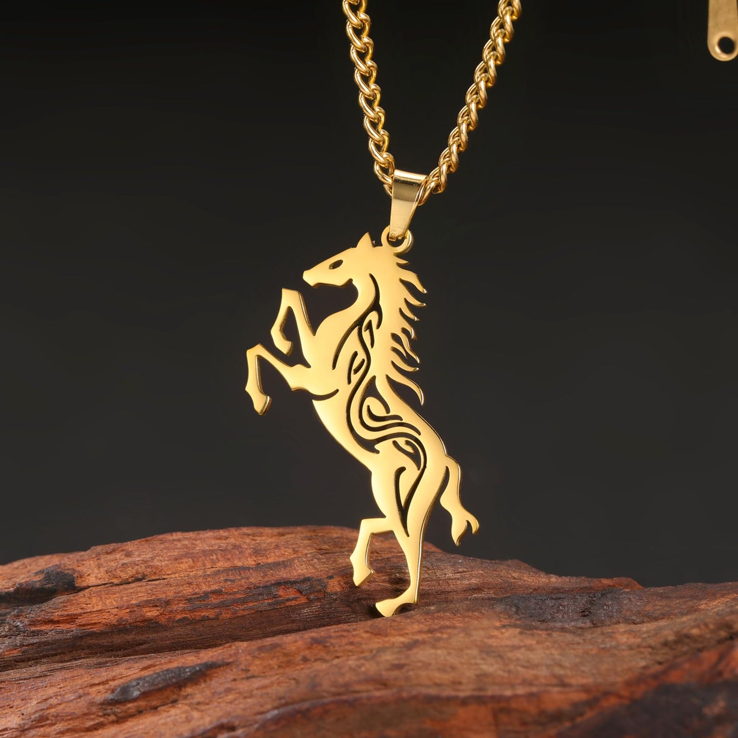 VASSAGO Horse Necklace for Women Men Stainless Steel Horse Pendant Necklace Animal Jewelry Horse Lover Gifts (gold)