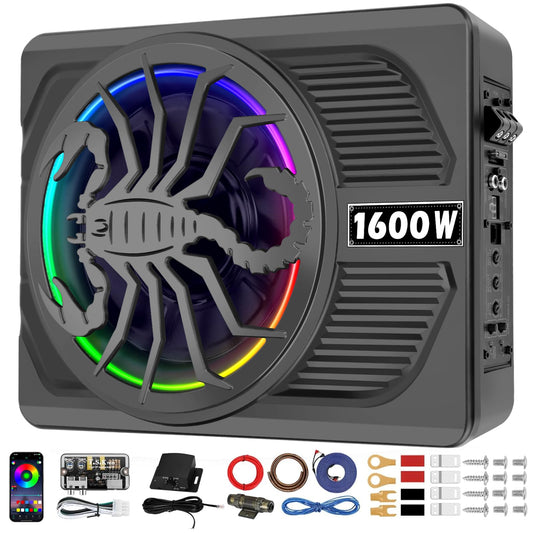 TZGBASS 2026 Upgraded 1600W Slim Underseat Car Subwoofer and Amp Package with RGB Beat-Synced Light, Individual Control for Low Pass/Gain/Boost Bass, Clean Deep Bass Perfect for Truck, SUV, Jeep