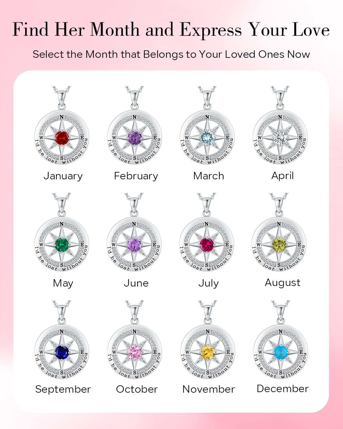 S925 Sterling Silver Necklace for Wife, Women Anniversary Year Gifts Compass Jewelry, Birthday Gift Ideas for Her Girlfriend Woman Necklaces, 18K White Gold July