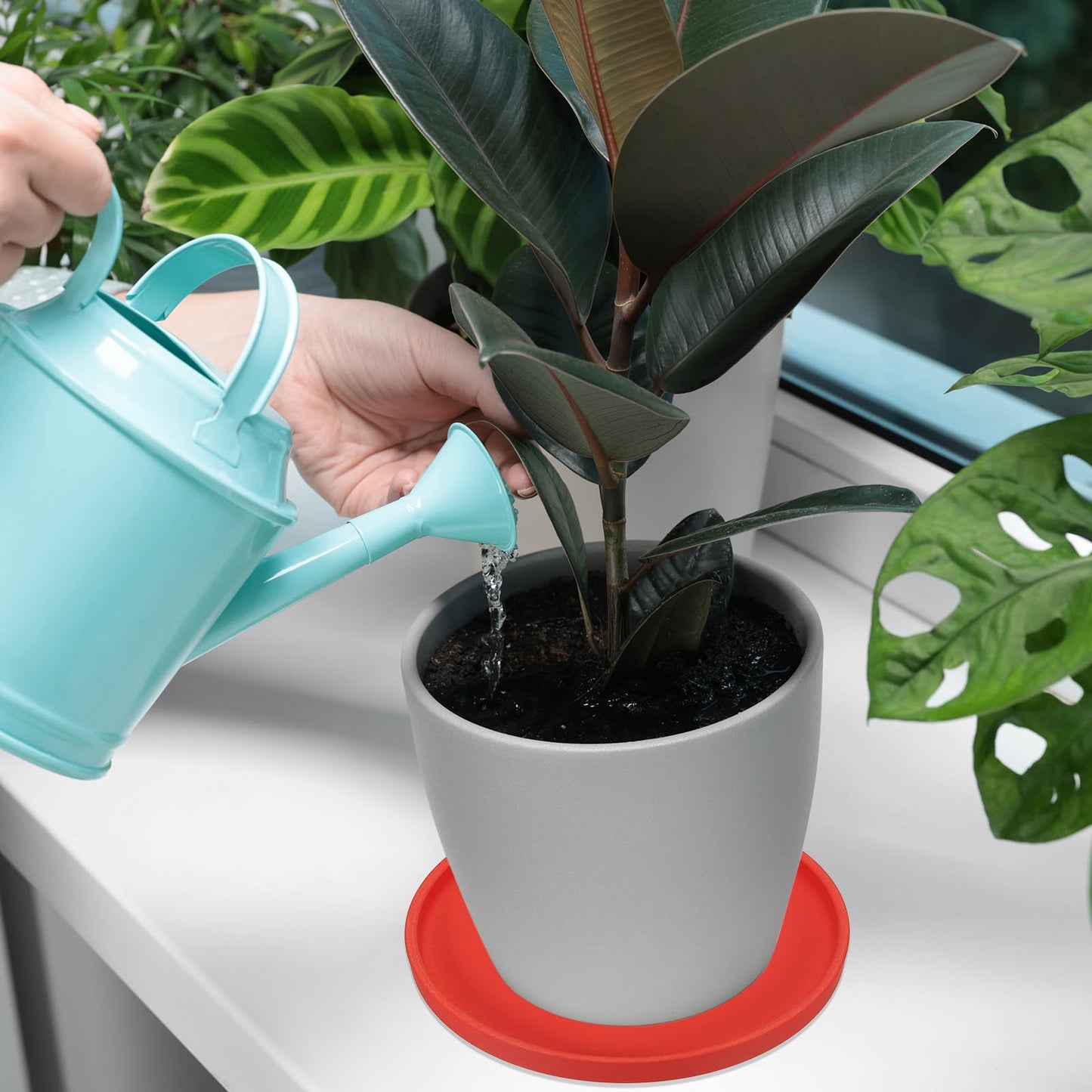 PATIKIL 7.7 Inch Round Ceramic Plant Saucer, Plant Saucer Tray Flower Planter Drip Tray for Indoors Outdoors Patio Balcony, Turquoise