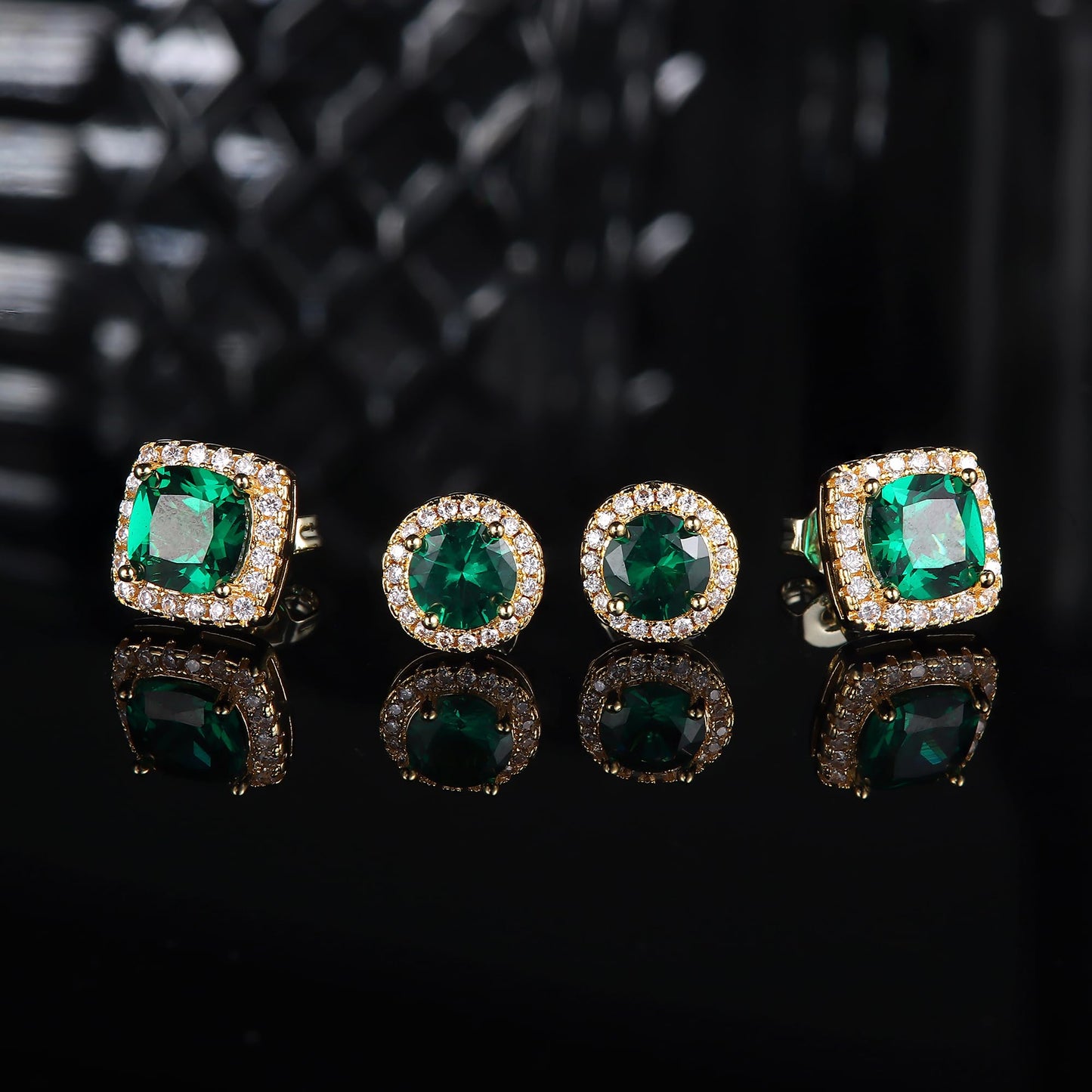Hayoso Cubic Zirconia Stud Earrings for Women Men Sterling Silver Earring Post Hypoallergenic 14k Gold Plated Round&Square Earrings Gold&Green