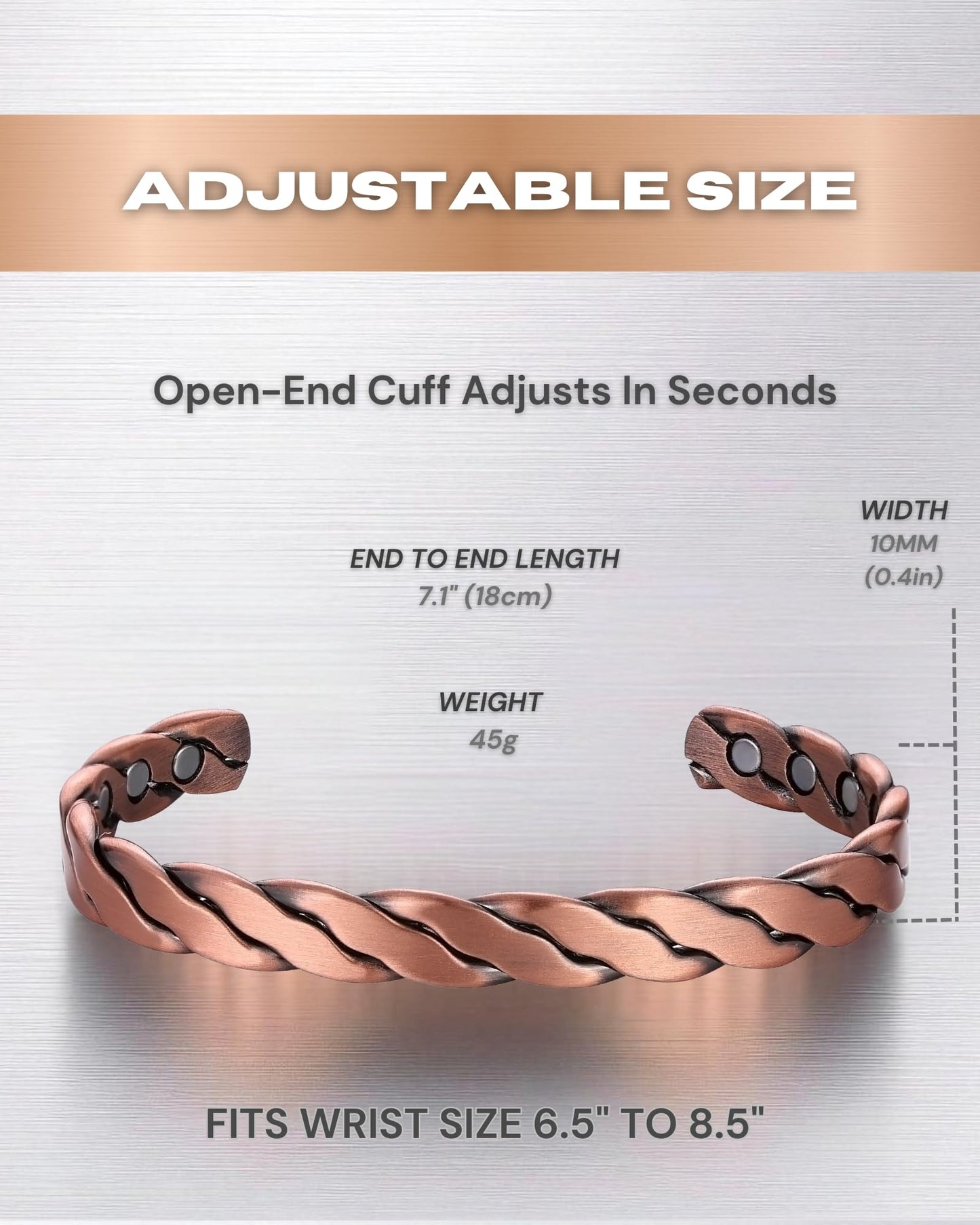 Copper Bracelet for Men Women, 8X Ultra Strength Magnetic Bracelets with 3,800 Gauss Magnets, 99.99% Pure Copper Health Jewelry Gift, Includes Gift Box, Jewelry Cloth, Blank Blessing Card (Twisted Copper)