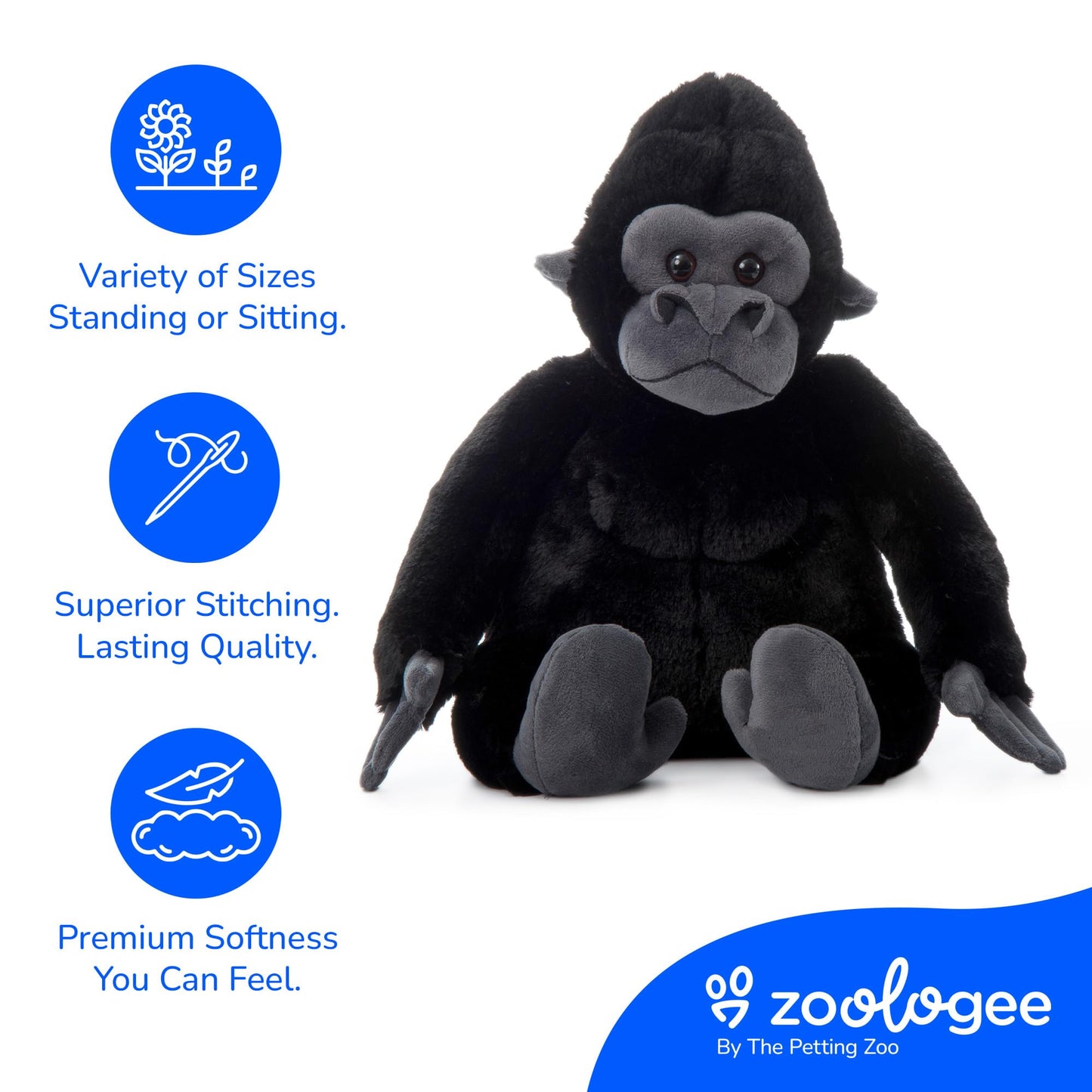 The Petting Zoo Gorilla Stuffed Animal, Gifts for Kids, Wild Onez Zoo Animals, Gorilla Plush Toy 12 inches