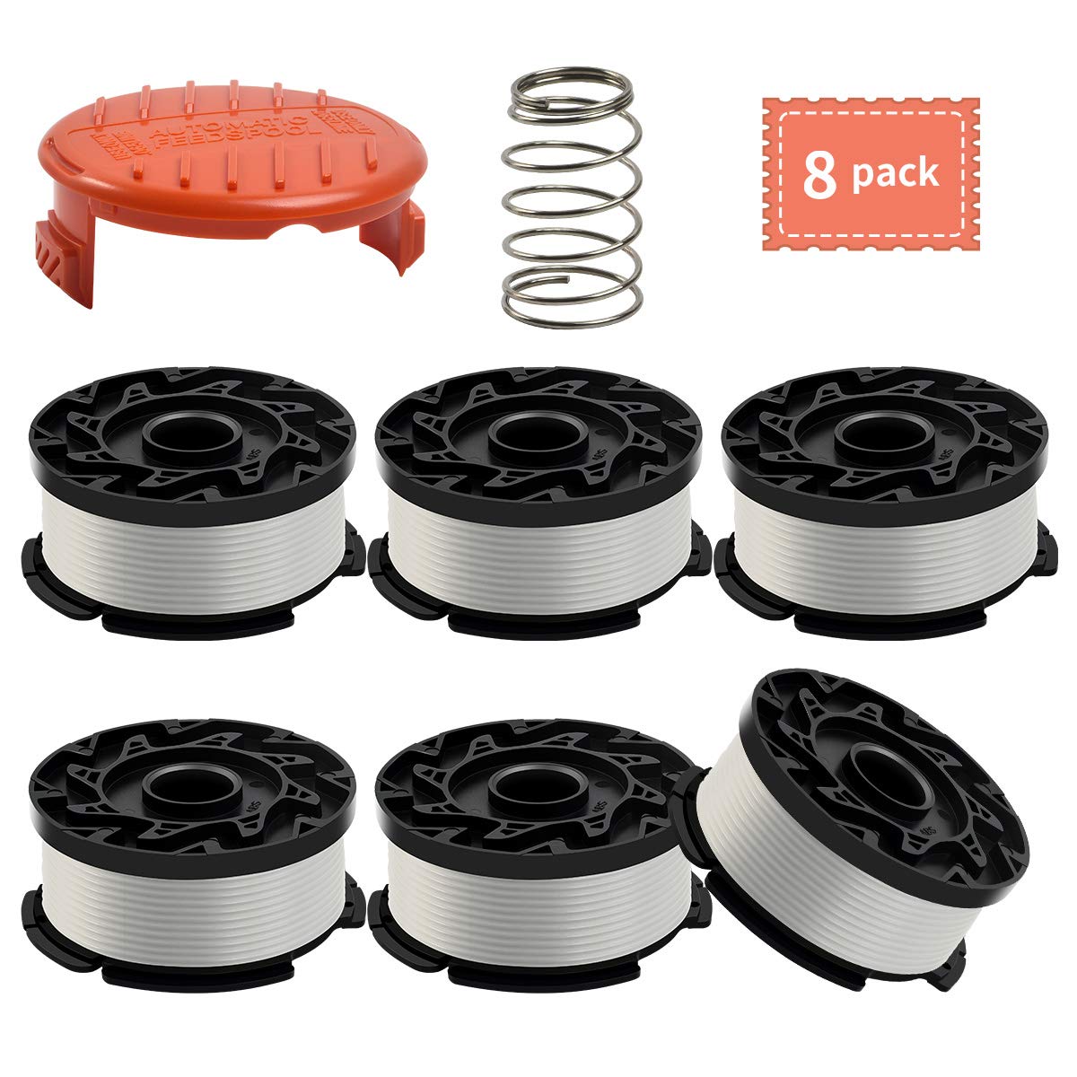 String Trimmer Line for Black and Decker Trimmer/Edger, AF-100, 6 Spools , 1 Cap , 1 Spring