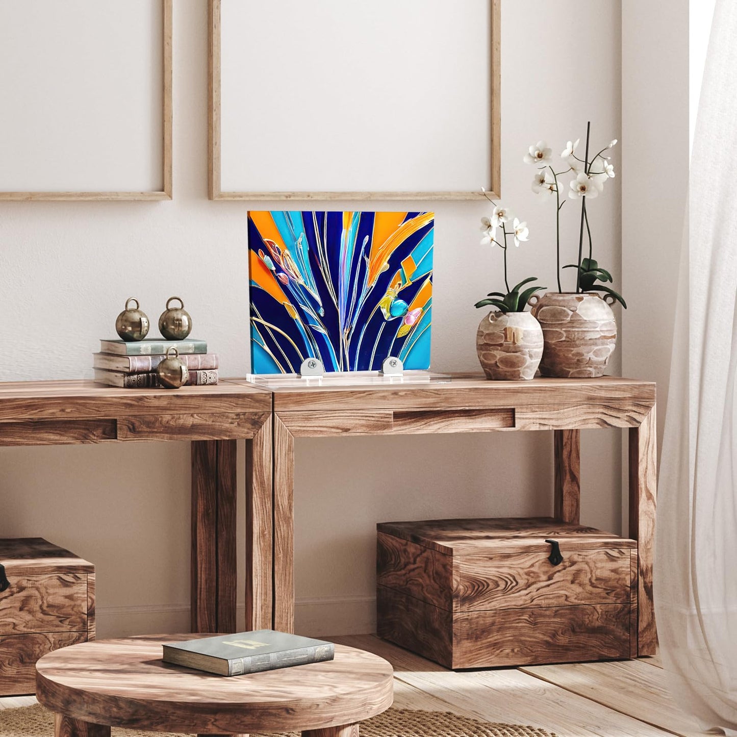 RattanView 4 Pcs Acrylic Adjustable Glass Display Stands Easel for Glass Art Creations, Stained, Ceramic Tiles, Plaques, Picture, Collectibles Ceramic Tiles Photo Office Trade Show Office, or Home
