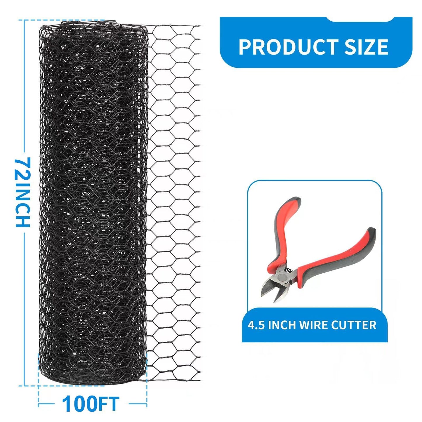DOLEMODUO 72'' x 100' Black Chicken Wire Mesh Fence, 15 Gauge Poultry Netting and 2 inch Mesh Fence Roll, Chicken Wire for Floral Arrangements/Crafts/Farm/Livestock/Pet Protection