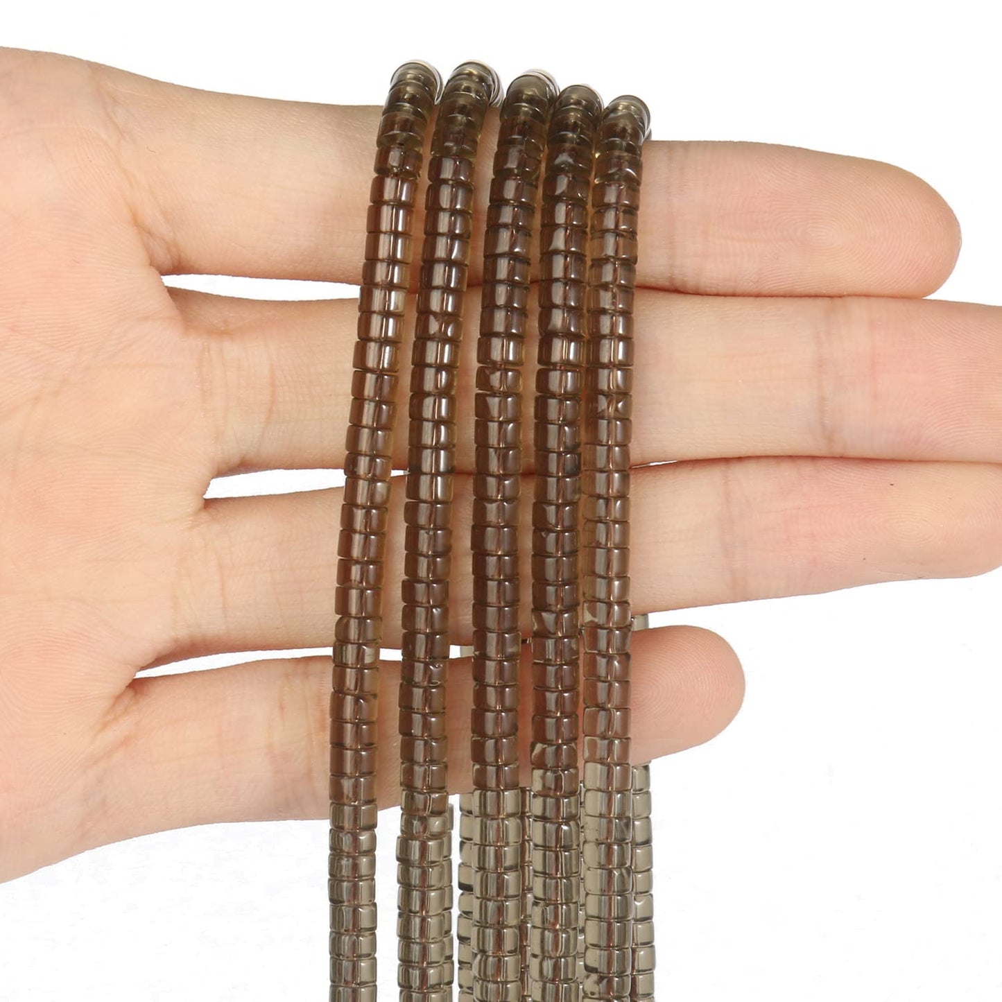 NITOPUPU 150Pcs 4×2mm Natural Smoky Quartz Spacer Stone Beads for Jewelry Making Supplies, Loose Semi Flat Round Gemstone Tube Beads for Bracelets DIY Crafts