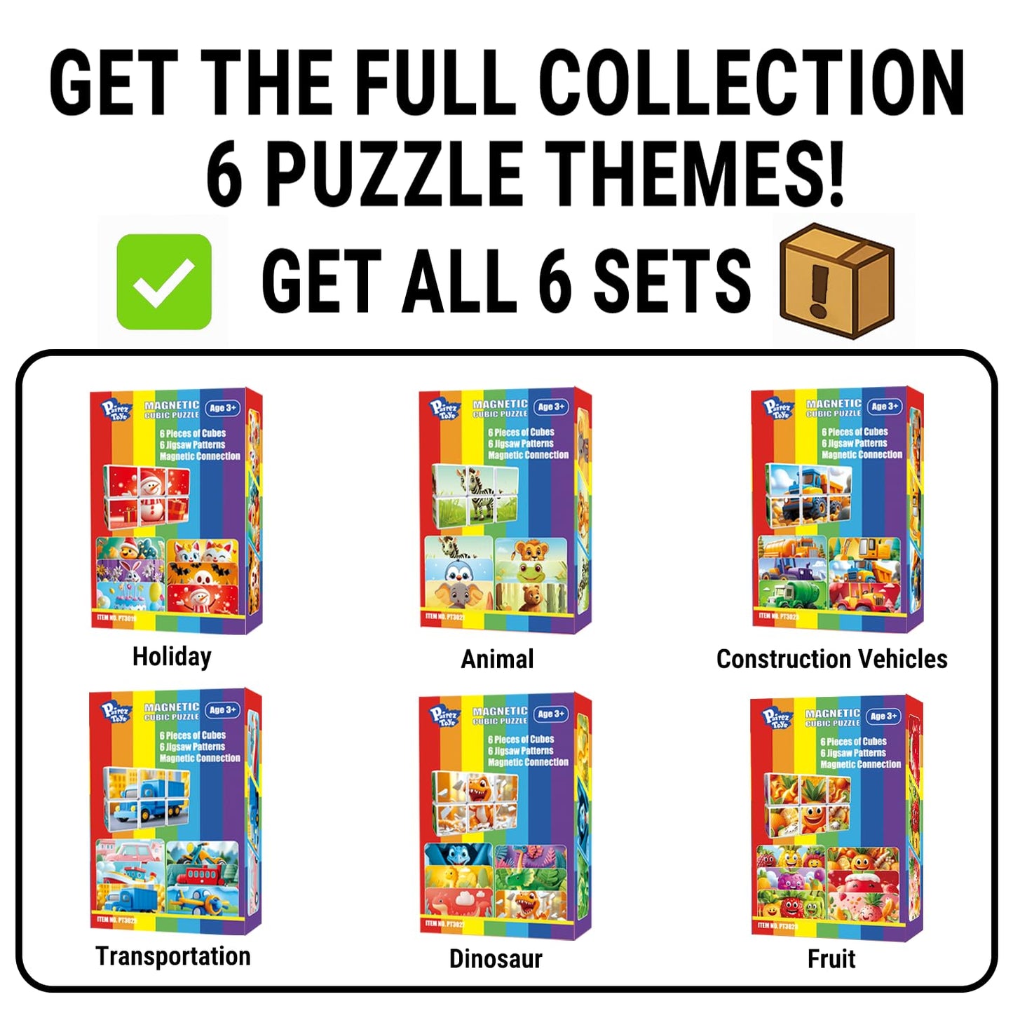 Pairez Toys Magnetic Blocks Toys for Toddlers, Pack of 6 Random Themed Puzzles Bundle, Total 36 PCS of Blocks in 36 Patterns, Magnetic Tiles for Kids Ages 3-5, Preschool STEM Educational Sensory Toys