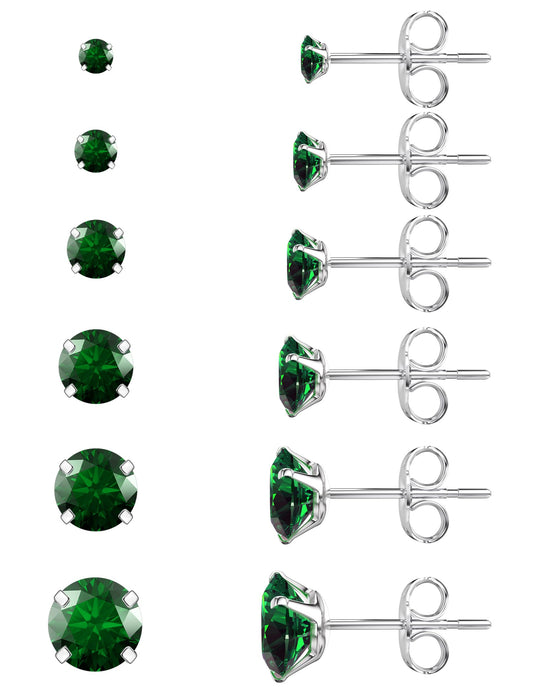 6 Pairs Stud Earrings Set Hypoallergenic Cubic Zirconia 316L Earrings Stainless Steel Earrings for Women (Green)